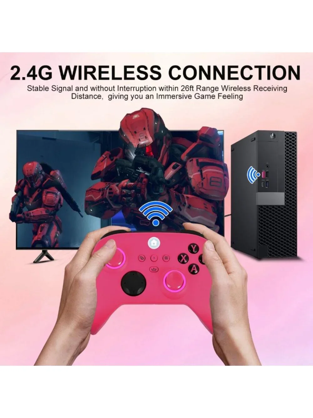 Wireless RGB LED Xbox One Controller - 2.4GHz, Rechargeable, Deep Pink, 3.5mm